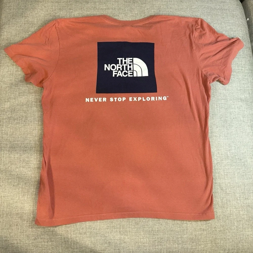 The North Face T Shirt Mens L Orange Logo Back Graphic Outdoor Hiking